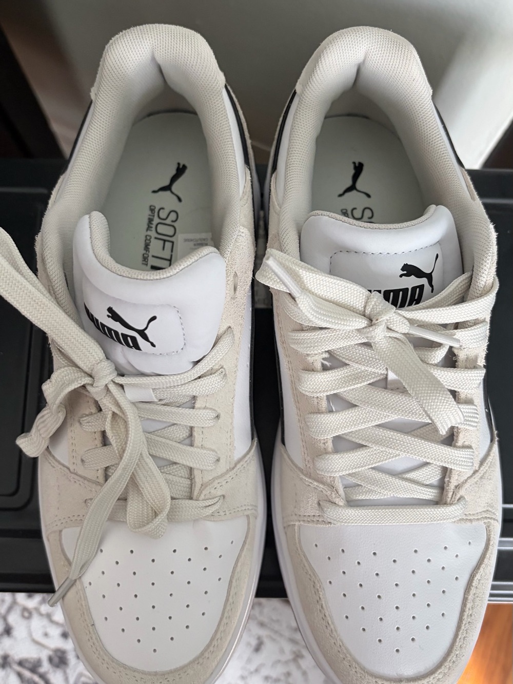 Puma Cream & Black Suede Platform Trainers with Gum Sole - Picture 6 of 8
